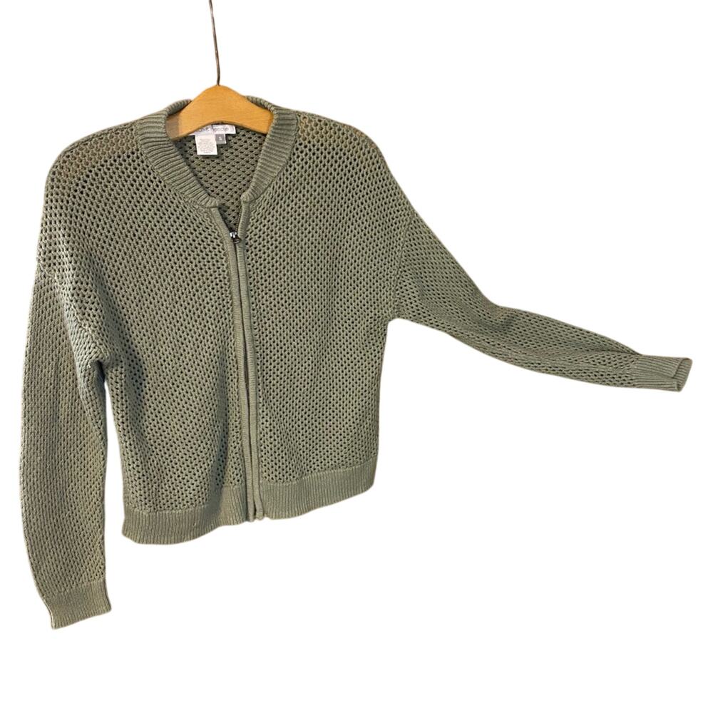 Stitch & Needle cotton linen blend zip front cardigan small olive green